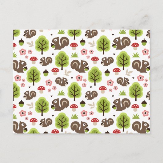 Eichhörnchen im Eichenwaldmuster Postkarte (Vorderseite)