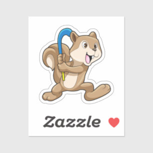 Eichhörnchen im Feldhockey mit Stick Aufkleber