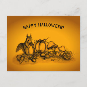 Eichhörnchen im Herbst, Frohes Halloween! Postkarte