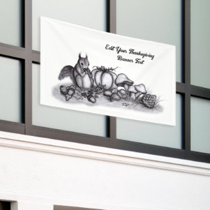 Eichhörnchen im Herbst, Glückliches Erntedankfest! Banner