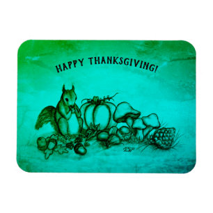 Eichhörnchen im Herbst, Glückliches Erntedankfest! Magnet