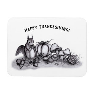 Eichhörnchen im Herbst, Glückliches Erntedankfest! Magnet