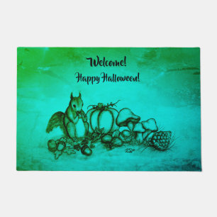 Eichhörnchen im Herbst, glückliches Halloween! Fußmatte