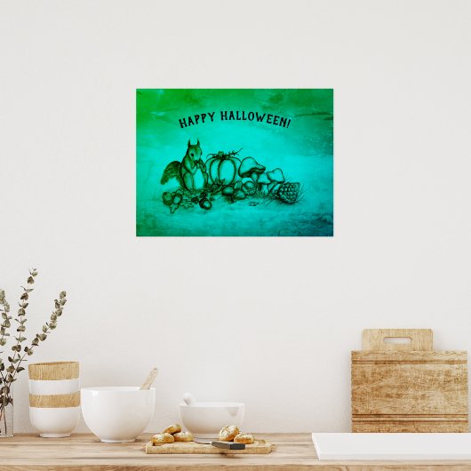 Eichhörnchen im Herbst, glückliches Halloween! Poster (Küche)