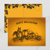 Eichhörnchen im Herbst, glückliches Halloween! Postkarte (Vorne/Hinten)