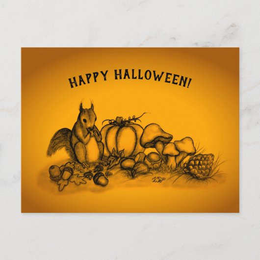 Eichhörnchen im Herbst, glückliches Halloween! Postkarte (Vorderseite)