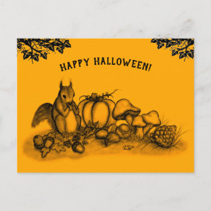 Eichhörnchen im Herbst, glückliches Halloween! Postkarte