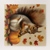 Eichhörnchen im Herbst mit Pumpkin und Fallenden B Puzzle (Horizontal)