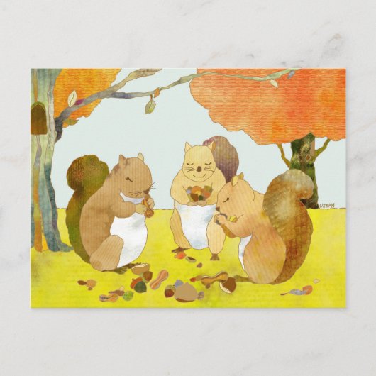 Eichhörnchen im Herbst Postkarte (Vorderseite)