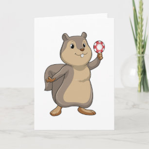 Eichhörnchen im Poker mit Poker-Chips Karte