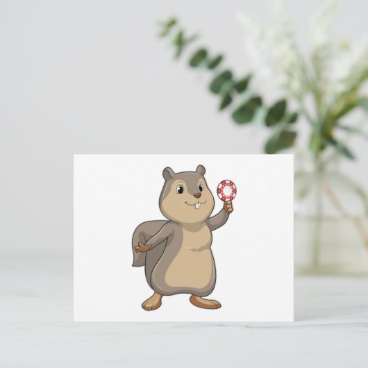 Eichhörnchen im Poker mit Poker-Chips Postkarte (Stehend Vorderseite)