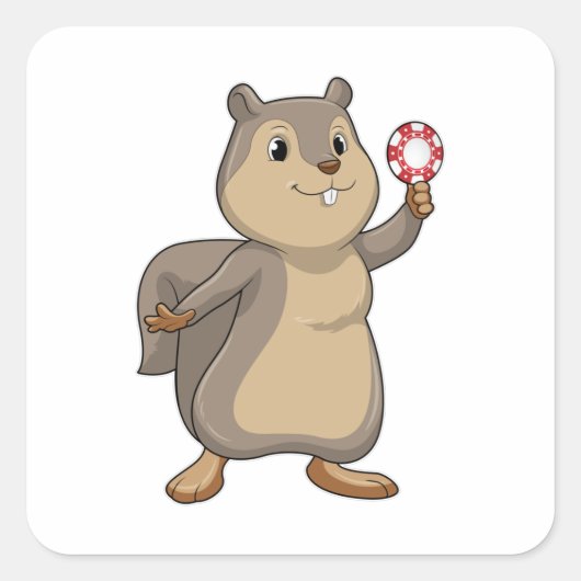Eichhörnchen im Poker mit Poker-Chips Quadratischer Aufkleber (Vorderseite)