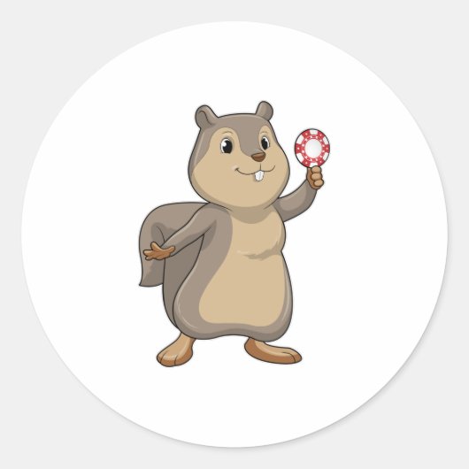 Eichhörnchen im Poker mit Poker-Chips Runder Aufkleber (Vorderseite)