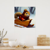 Eichhörnchen im Schlitten Poster (Küche)