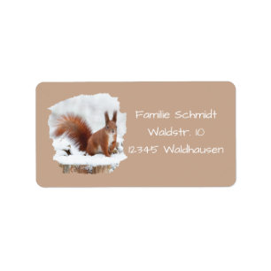 Eichhörnchen im Schnee - braun   Adressaufkleber