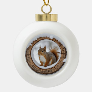 Eichhörnchen im Schnee Keramik Kugel-Ornament