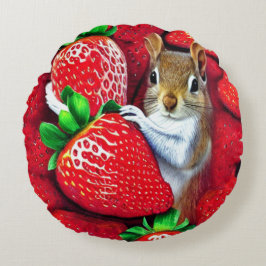 Eichhörnchen im Strawberry Heaven Rundes Kissen