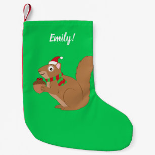 Eichhörnchen in einer Weihnachtsmannmütze verkle Kleiner Weihnachtsstrumpf