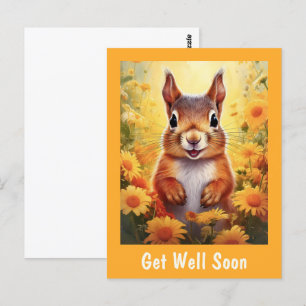 Eichhörnchen in gelben Blumen Süße Gute Besserung Postkarte