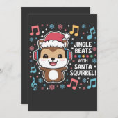 Eichhörnchen in Kopfhörern und Weihnachtsmannmütze Save The Date (Vorne/Hinten)