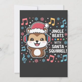 Eichhörnchen in Kopfhörern und Weihnachtsmannmütze Save The Date
