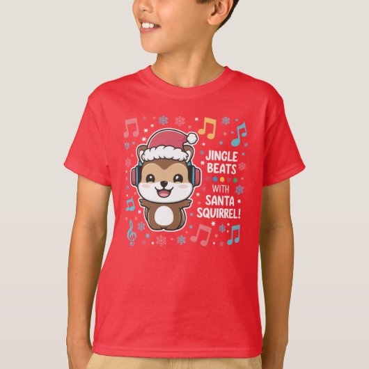 Eichhörnchen in Kopfhörern und Weihnachtsmannmütze T-Shirt (Vorderseite)