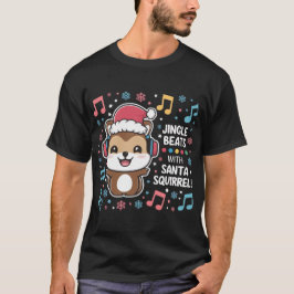 Eichhörnchen in Kopfhörern und Weihnachtsmannmütze T-Shirt