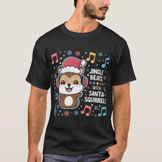 Eichhörnchen in Kopfhörern und Weihnachtsmannmütze T-Shirt (Vorderseite)