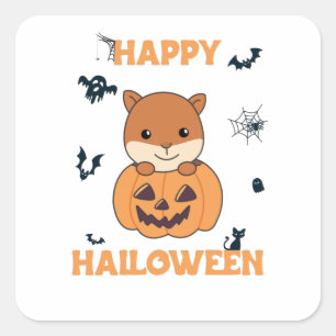 Eichhörnchen in Pumpkin Sweet Animals Happy Hallow Quadratischer Aufkleber