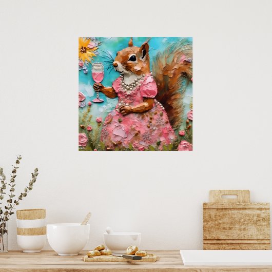 Eichhörnchen in rosa Kleid Poster (Küche)