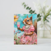 Eichhörnchen in rosa Kleid Postkarte (Stehend Vorderseite)