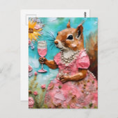 Eichhörnchen in rosa Kleid Postkarte (Vorne/Hinten)