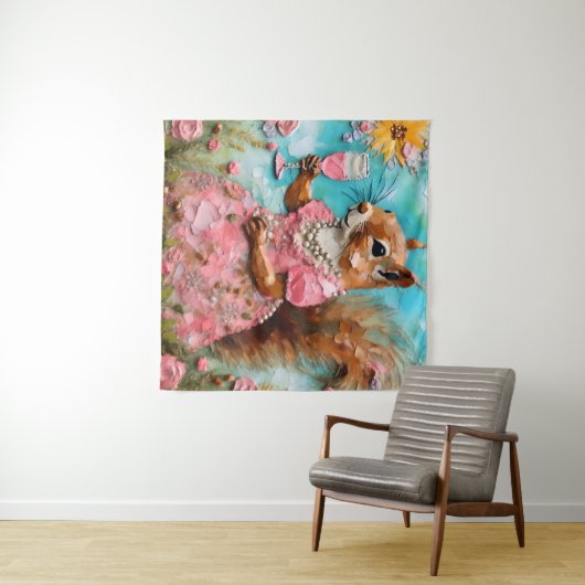 Eichhörnchen in rosa Kleid Wandteppich (Beispiel (Horizontal))