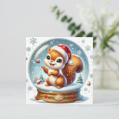 Eichhörnchen in Snow Globe Feiertagskarte (Stehend Vorderseite)