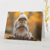 Eichhörnchen in Strick-Hutmutter Karte (Gelbe Blume)