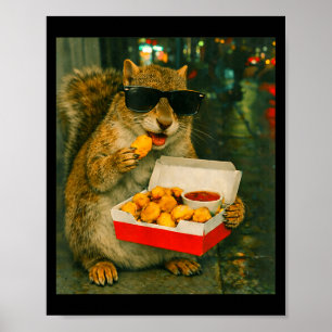 Eichhörnchen isst Chicken-Nugget-Meme retro urban Poster