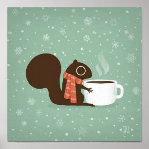 Eichhörnchen Kaffee Liebhaber Wald Winter Urlaub Poster