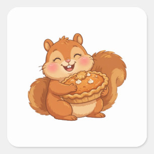 Eichhörnchen Kürbiskuchen Erntedankfest Quadratisc Quadratischer Aufkleber