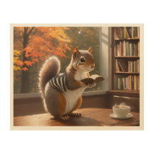 Eichhörnchen Lesebuch mit Dampftasse Kaffee