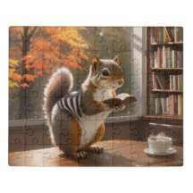 Eichhörnchen Lesebuch mit Steaming Cup des Kaffees