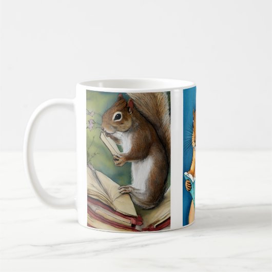 Eichhörnchen Lesen von Büchern Aquarellbilder Kaffeetasse (Links)