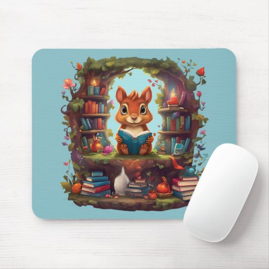 Eichhörnchen liest auf einem antiken Bücherregal Mousepad (Mit Mouse)