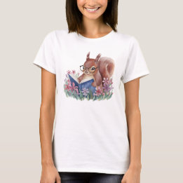 Eichhörnchen liest ein Buch, eingebettet in Blumen T-Shirt