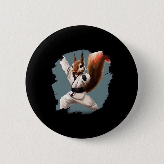 Eichhörnchen macht Karate-Kick Schwarzgurtel Marti Button (Vorderseite)