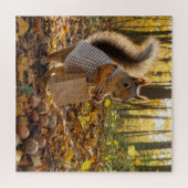 Eichhörnchen-Mädchen beim Nusskauf im herbstlichen Puzzle (Horizontal)