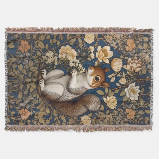 Eichhörnchen mit Acacia-Blume William Morris Decke (Vorderseite)