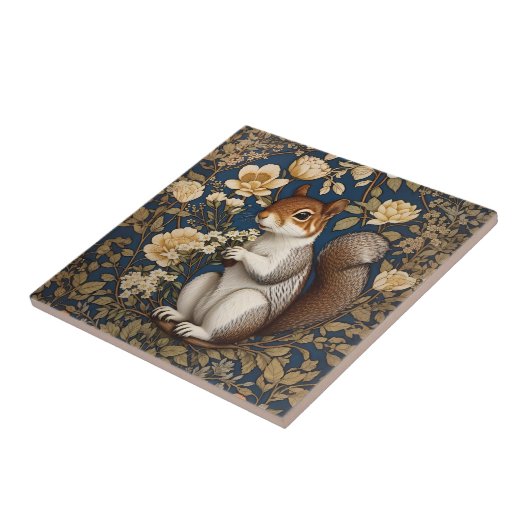 Eichhörnchen mit Acacia-Blume William Morris Fliese (Seite)