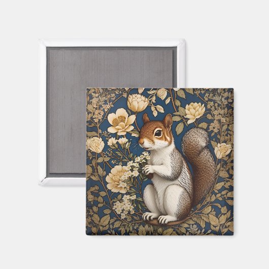 Eichhörnchen mit Acacia-Blume William Morris Magnet (Vorderseite/Rückseite)