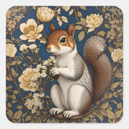 Eichhörnchen mit Acacia-Blume William Morris Quadratischer Aufkleber