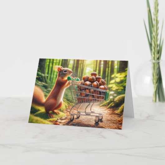 Eichhörnchen mit Acorns in einem Einkaufskorb Karte (Vorderseite)